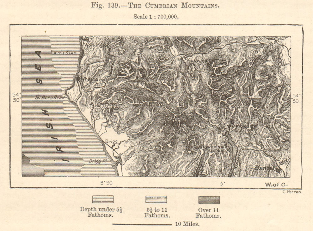 The Cumbrian Mountains. Lake District. Keswick Ambleside. Sketch map 1885
